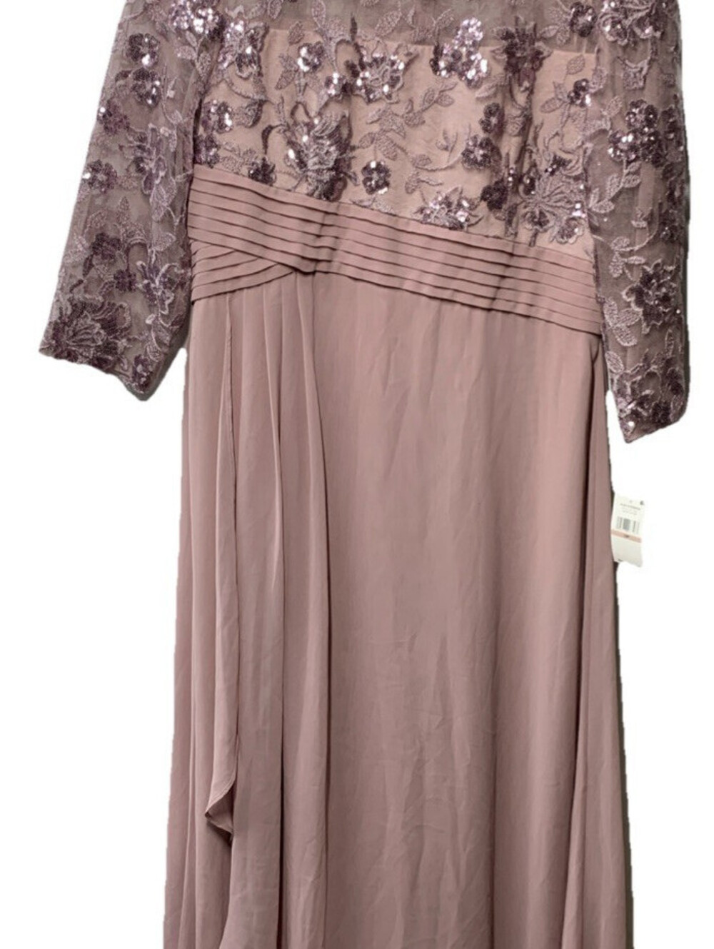 Alex Evenings Women's Long Lace Top Empire Waist Dress 3/4" Sleeve Size 12P